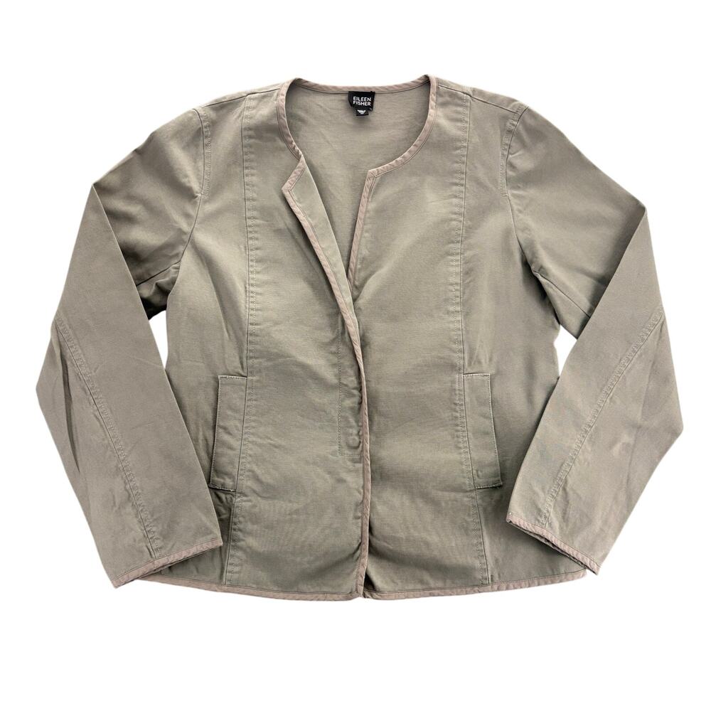 Eileen Fisher Womens M Taupe Cotton Snap Front Jacket Minimalist Quiet Luxury